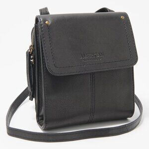 American Leather Co. Black Leather Kansas Travel Organizer Crossbody Bag